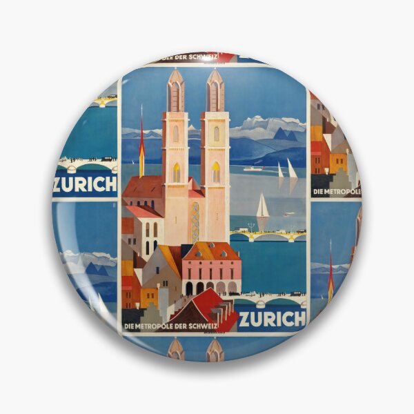 Item preview, Vintage Zurich Travel Poster | Art Deco Style | Grossmünster Church | Swiss Metropolis | Bold Colors & Geometric Design designed and sold by artofuniverse.