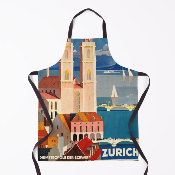Item preview, Vintage Zurich Travel Poster | Art Deco Style | Grossmünster Church | Swiss Metropolis | Bold Colors & Geometric Design designed and sold by artofuniverse.