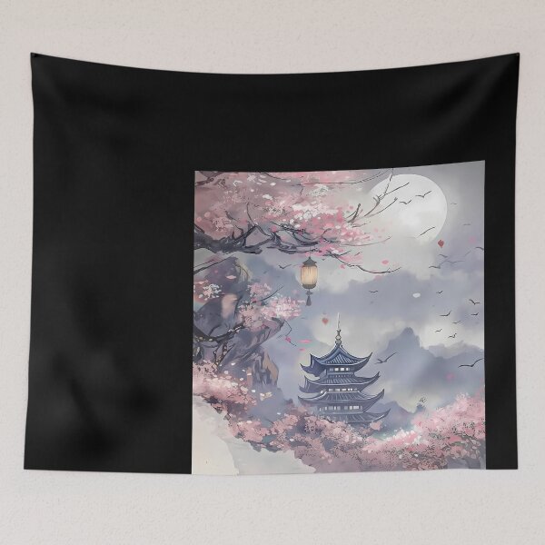 Item preview, Serene Japanese Pagoda Amidst Cherry Blossoms designed and sold by ForThe2F0X1Folks.