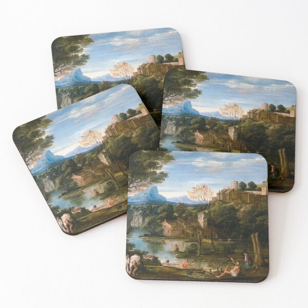 Item preview, Landscape with Bathers Classical Italian Renaissance Landscape Painting designed and sold by TheSoulOfArt.