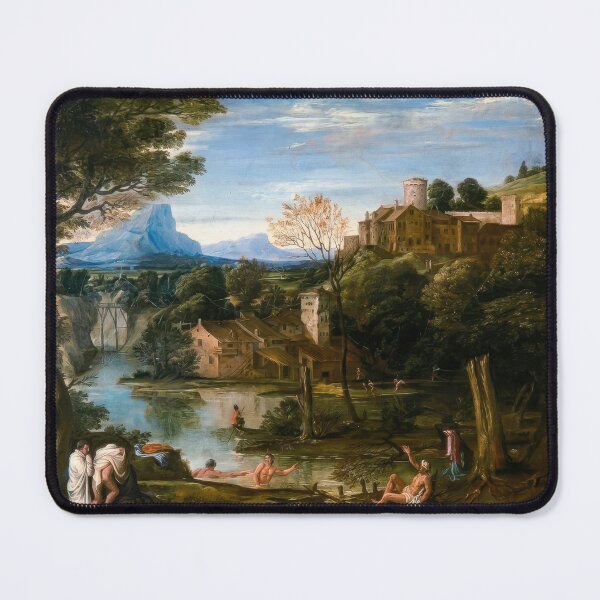 Item preview, Landscape with Bathers Classical Italian Renaissance Landscape Painting designed and sold by TheSoulOfArt.