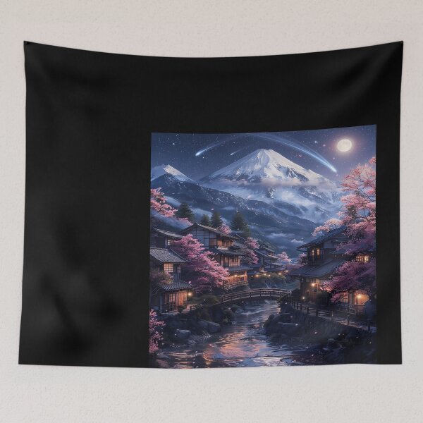 Item preview, Serene Japanese Village Under a Starry Sky designed and sold by ForThe2F0X1Folks.