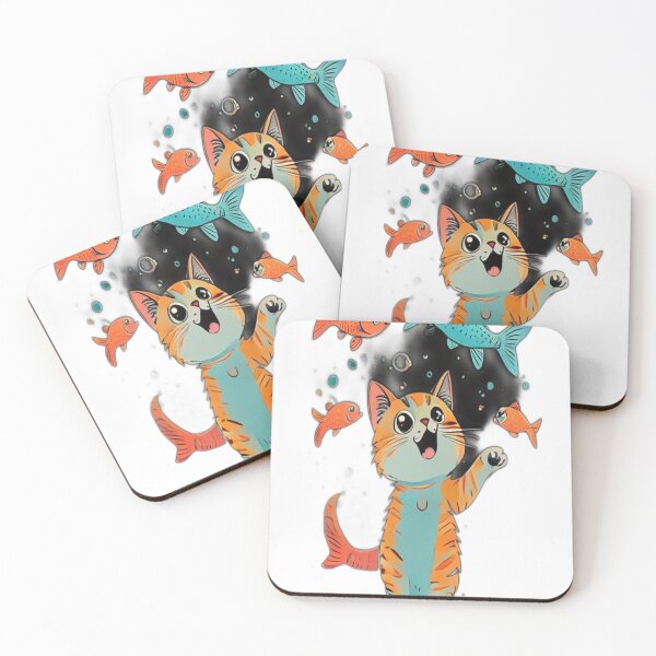 Item preview, funny cat, juggling cat, fish, cute animal, humorous, playful, sticker, decal, illustration, whimsical, pet lover, gift idea, animal humor, colorful designed and sold by PrintMadog.
