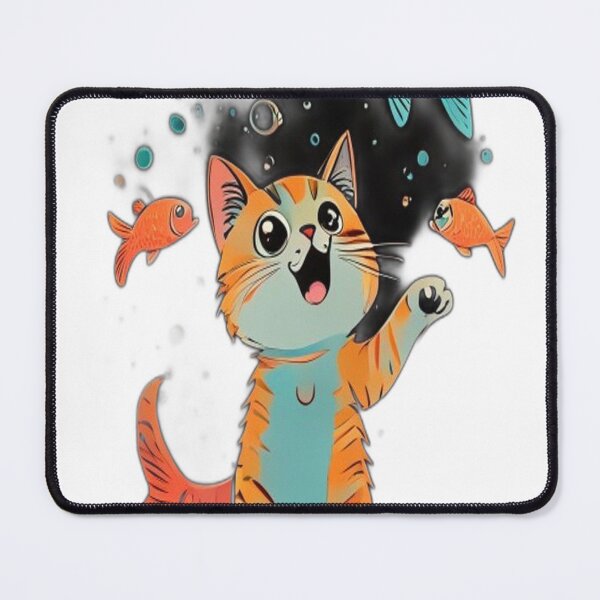 Item preview, funny cat, juggling cat, fish, cute animal, humorous, playful, sticker, decal, illustration, whimsical, pet lover, gift idea, animal humor, colorful designed and sold by PrintMadog.
