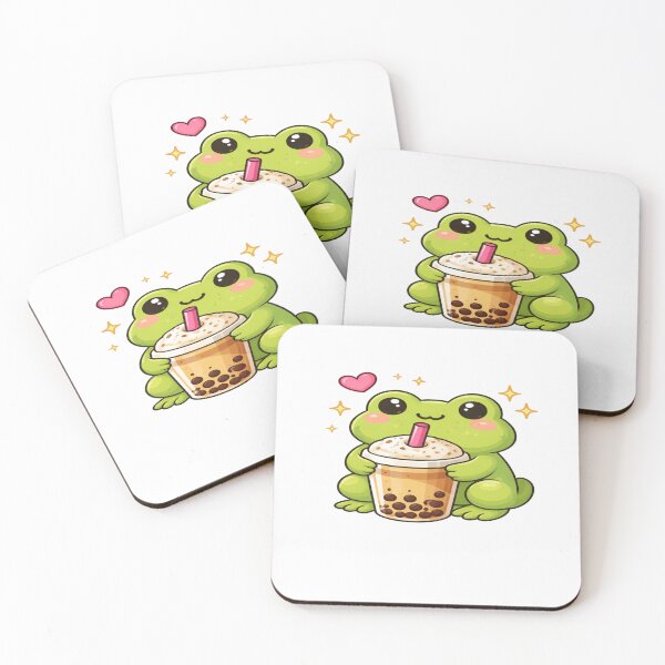 Item preview, Cute Frog Drinking Bubble Tea Kawaii Boba Aesthetic Design designed and sold by Lovestickerco.
