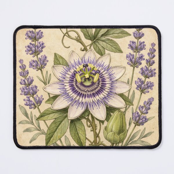 Item preview, Vintage Passion Flower and Lavender Botanical Illustration - Antique Botanical Print designed and sold by Darlin8888.