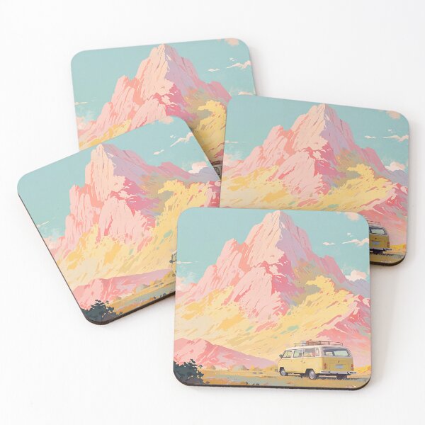 Item preview, Pastel Mountain Road Trip – Vintage Camper Van Landscape Illustration designed and sold by KiraChie.