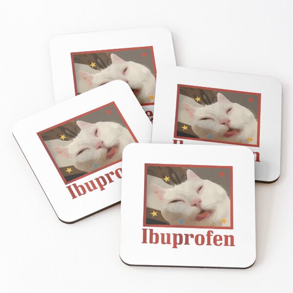 Item preview, Funny Ibuprofen Cat — Tired White Cat Meme Illustration designed and sold by Colorful-Garden.
