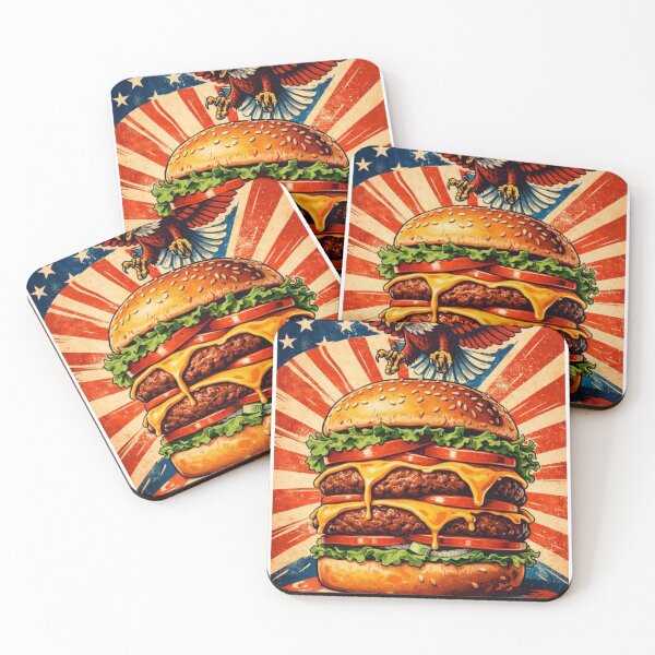 Item preview, American Burger Poster – Retro USA Food Illustration designed and sold by RØNI AI.