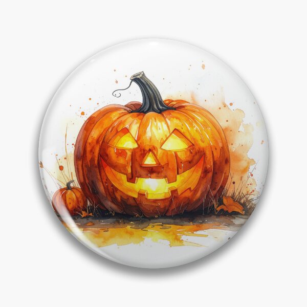 Item preview, Watercolor Jack O’Lantern with Autumn Leaves designed and sold by katifinell.
