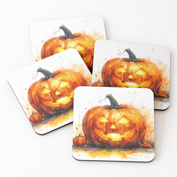 Item preview, Watercolor Jack O’Lantern with Autumn Leaves designed and sold by katifinell.