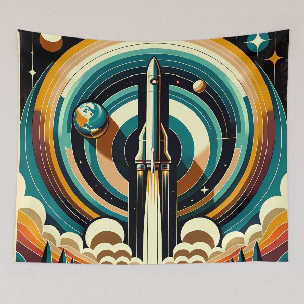 Item preview, Retro Rocket Launch Geometric Space Illustration designed and sold by InkSmithery.