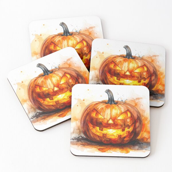 Item preview, Watercolor Jack O’Lantern with Autumn Leaves designed and sold by katifinell.