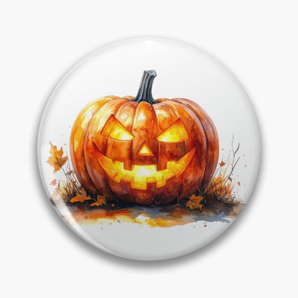 Item preview, Watercolor Jack O’Lantern with Autumn Leaves designed and sold by katifinell.