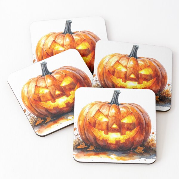 Item preview, Watercolor Jack O’Lantern with Autumn Leaves designed and sold by katifinell.