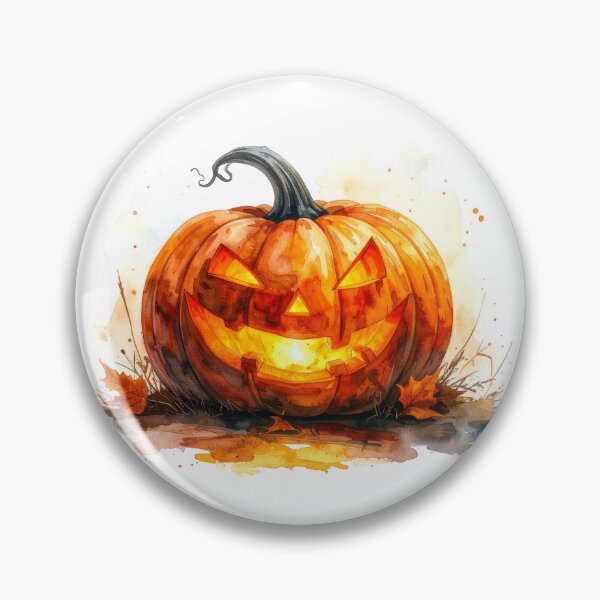 Item preview, Watercolor Jack O’Lantern with Autumn Leaves designed and sold by katifinell.
