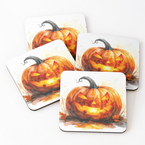 Item preview, Watercolor Jack O’Lantern with Autumn Leaves designed and sold by katifinell.