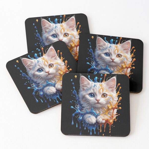 Item preview, Blue & Gold Heterochromia Cat Paint Splash – Cute Artistic Kitten Illustration designed and sold by Serjames.