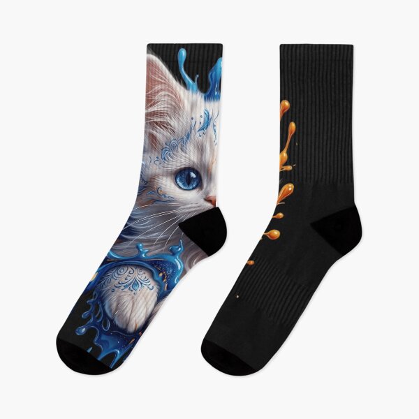Item preview, Blue & Gold Heterochromia Cat Paint Splash – Cute Artistic Kitten Illustration designed and sold by Serjames.