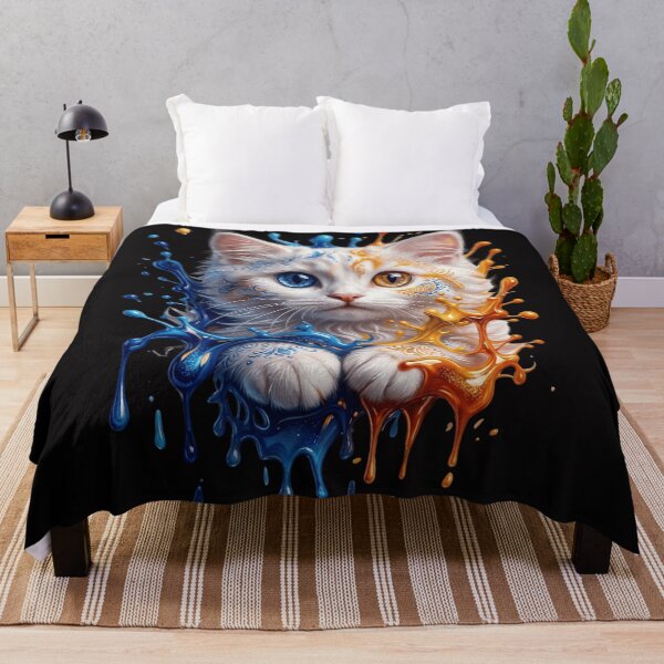 Item preview, Blue & Gold Heterochromia Cat Paint Splash – Cute Artistic Kitten Illustration designed and sold by Serjames.