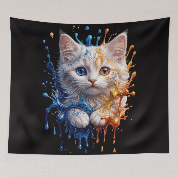 Item preview, Blue & Gold Heterochromia Cat Paint Splash – Cute Artistic Kitten Illustration designed and sold by Serjames.