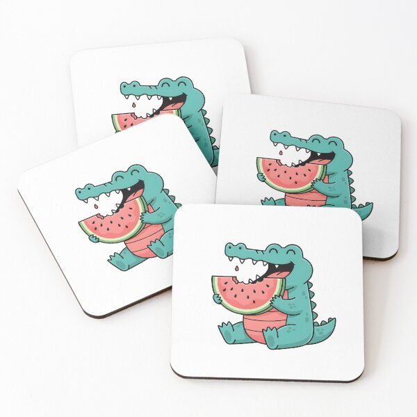 Item preview, Cute Crocodile Eating Watermelon – Funny Summer Cartoon designed and sold by Biwbiwty.