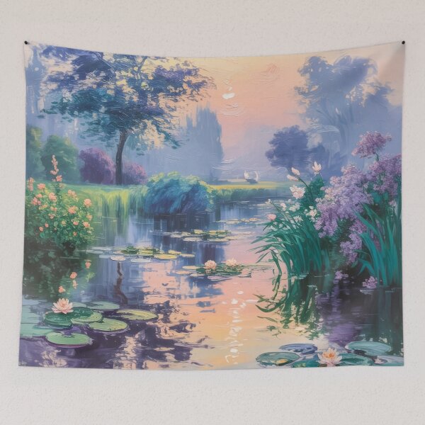 Item preview, Impressionist Water Lily Landscape – Monet Inspired Morning Garden Art Print designed and sold by Tamas Das.