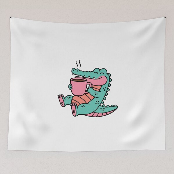 Item preview, Cute Crocodile Relaxing with a Cup of Coffee designed and sold by Biwbiwty.