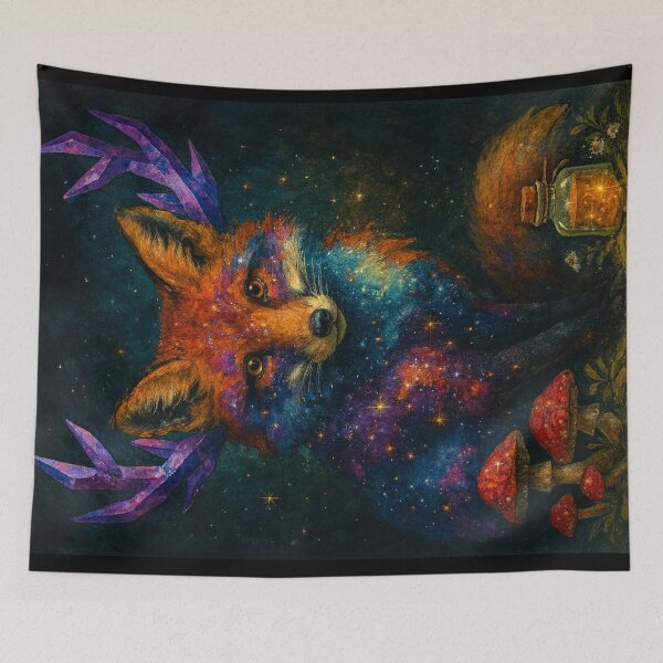 Item preview, Cosmic Fox with Crystal Antlers – Mystical Galaxy Animal Art designed and sold by myforestfog.