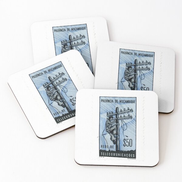 Item preview, Mozambique Telecommunications Blue Vintage Postage Stamp designed and sold by red-amber65.