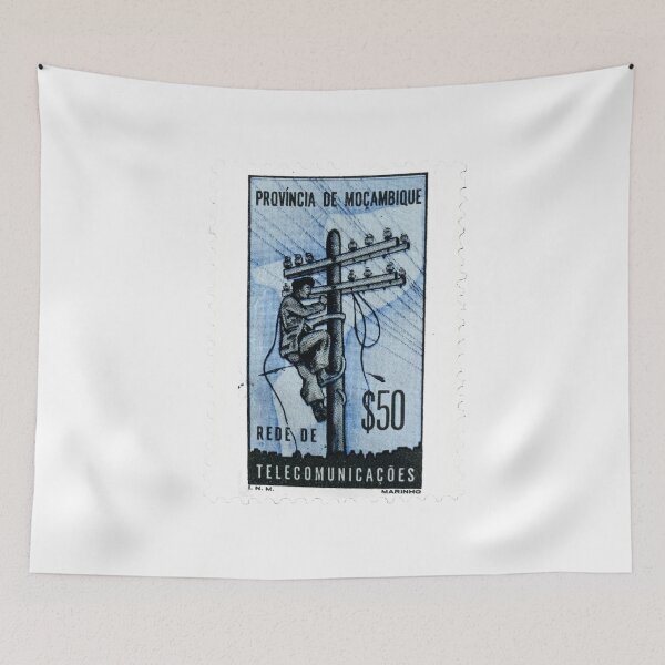 Item preview, Mozambique Telecommunications Blue Vintage Postage Stamp designed and sold by red-amber65.