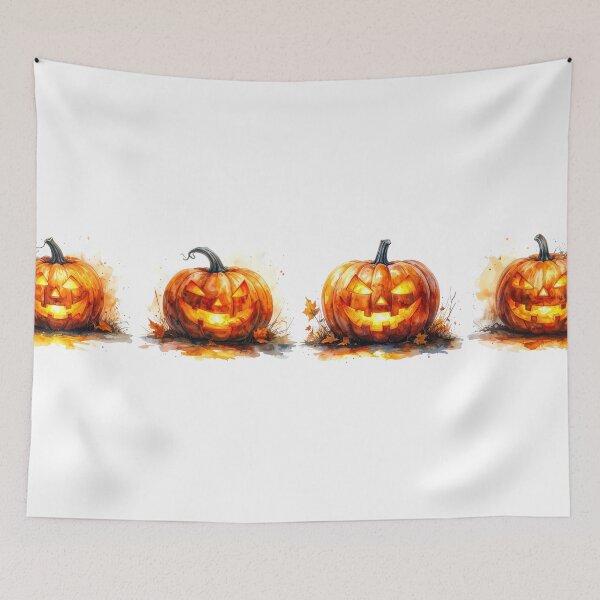 Item preview, Watercolor Jack O’Lanterns with Autumn Leaves designed and sold by katifinell.