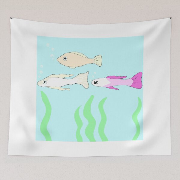 Item preview, Cute Kawaii Guppy Fish Colorful Pearl White and Pink Guppies Cartoon Aquarium Art designed and sold by Najomiartstudio.