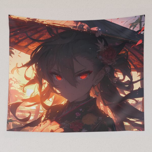 Item preview, Akame Akame Ga Kill Kimono Parasol Sunset Glow Red Eyes designed and sold by Spraykart.