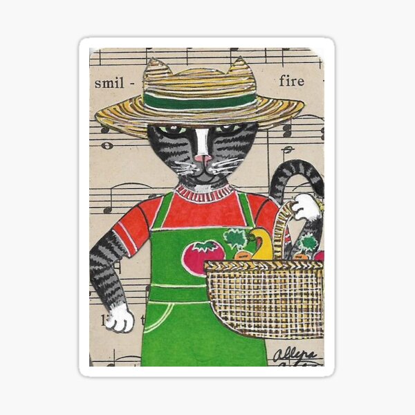 2018 Tabby Cat Vegetable Gardener by BRIDEOFHYDE Glossy Sticker