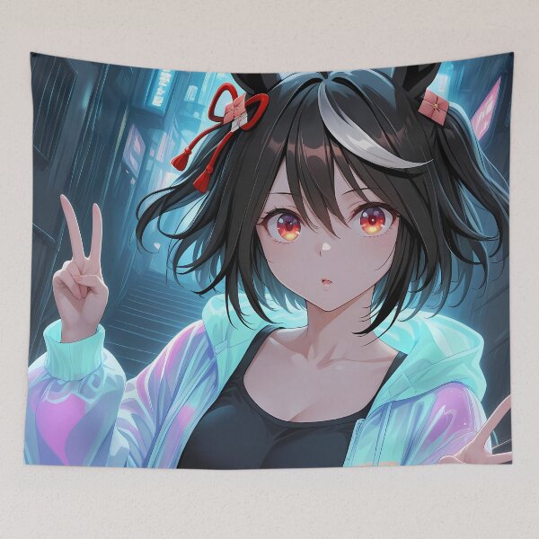 Item preview, Kitasan Black Uma Musume Neon Peace Sign Night designed and sold by Spraykart.