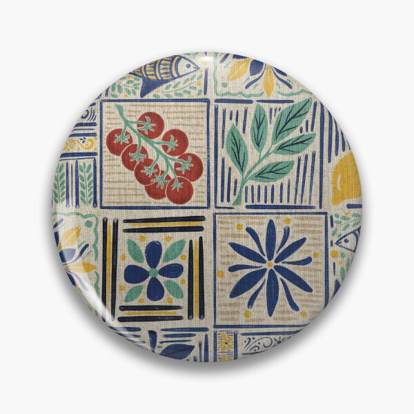 Item preview, Large scale of Mediterranean Tile Pattern with Lemons Sardines and Tomatoes designed and sold by DColourMuse.