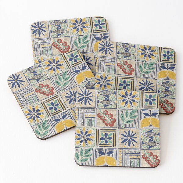 Item preview, Large scale of Mediterranean Tile Pattern with Lemons Sardines and Tomatoes designed and sold by DColourMuse.