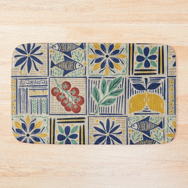 Item preview, Large scale of Mediterranean Tile Pattern with Lemons Sardines and Tomatoes designed and sold by DColourMuse.