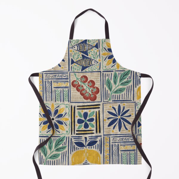 Item preview, Large scale of Mediterranean Tile Pattern with Lemons Sardines and Tomatoes designed and sold by DColourMuse.