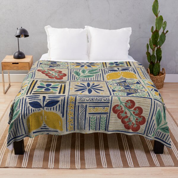 Item preview, Large scale of Mediterranean Tile Pattern with Lemons Sardines and Tomatoes designed and sold by DColourMuse.