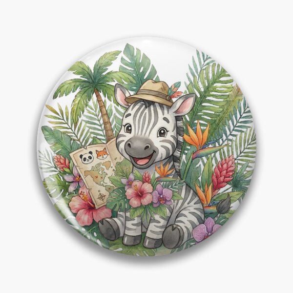 Item preview, Cute Zebra in Tropical Jungle Flowers Illustration designed and sold by Biwbiwty.