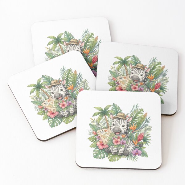 Item preview, Cute Zebra in Tropical Jungle Flowers Illustration designed and sold by Biwbiwty.
