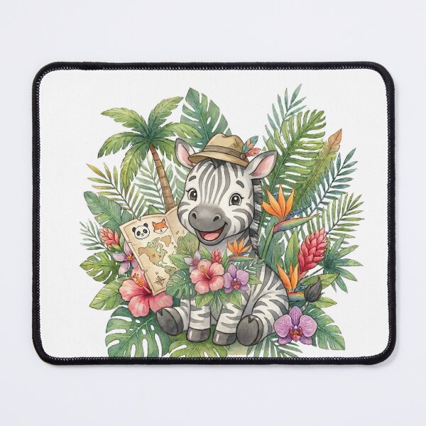 Item preview, Cute Zebra in Tropical Jungle Flowers Illustration designed and sold by Biwbiwty.