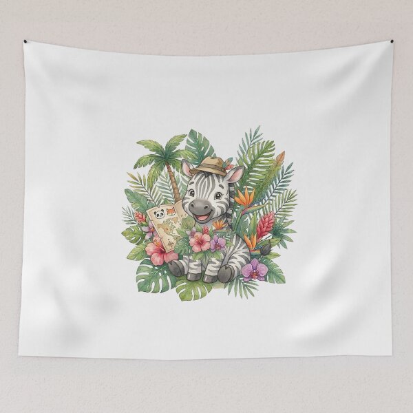 Item preview, Cute Zebra in Tropical Jungle Flowers Illustration designed and sold by Biwbiwty.