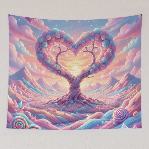Item preview, Candy Dream Heart Tree – Pastel Fantasy Landscape designed and sold by Herzbaumatelier.