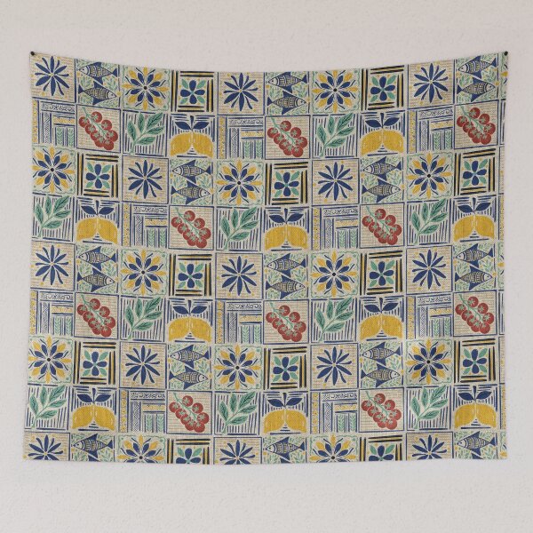 Item preview, Medium scale of Mediterranean Tile Pattern with Lemons Sardines and Tomatoes designed and sold by DColourMuse.