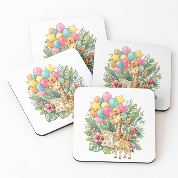 Item preview, Cute Giraffe with Colorful Balloons Safari Illustration designed and sold by Biwbiwty.