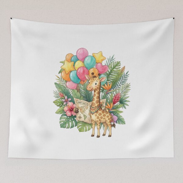 Item preview, Cute Giraffe with Colorful Balloons Safari Illustration designed and sold by Biwbiwty.