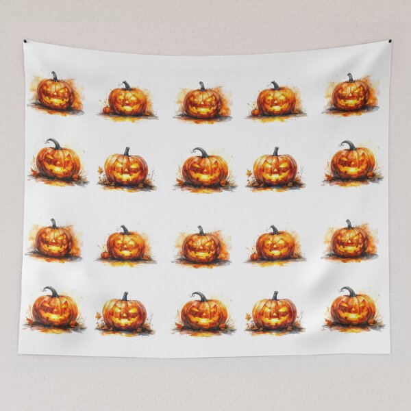 Item preview, Watercolor Jack O’Lantern with Autumn Leaves designed and sold by katifinell.
